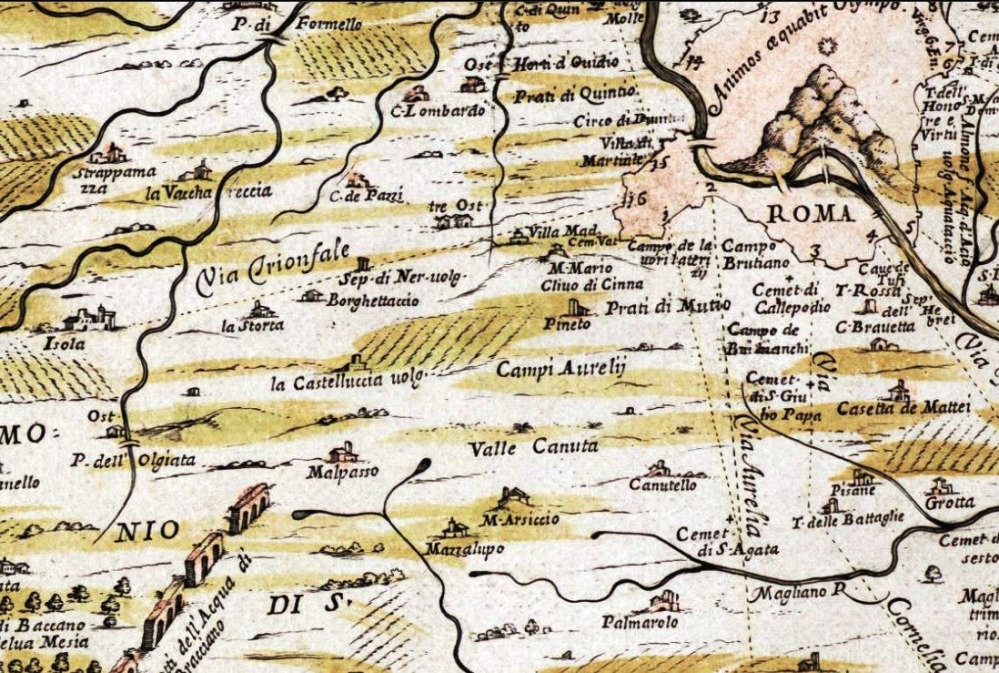1666 - Innocenzo Mattei, Carta archeologica e prospettica del Lazio