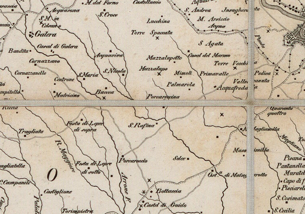 1829 - J. H. Westphael, Carta topografica della Campagna di Roma